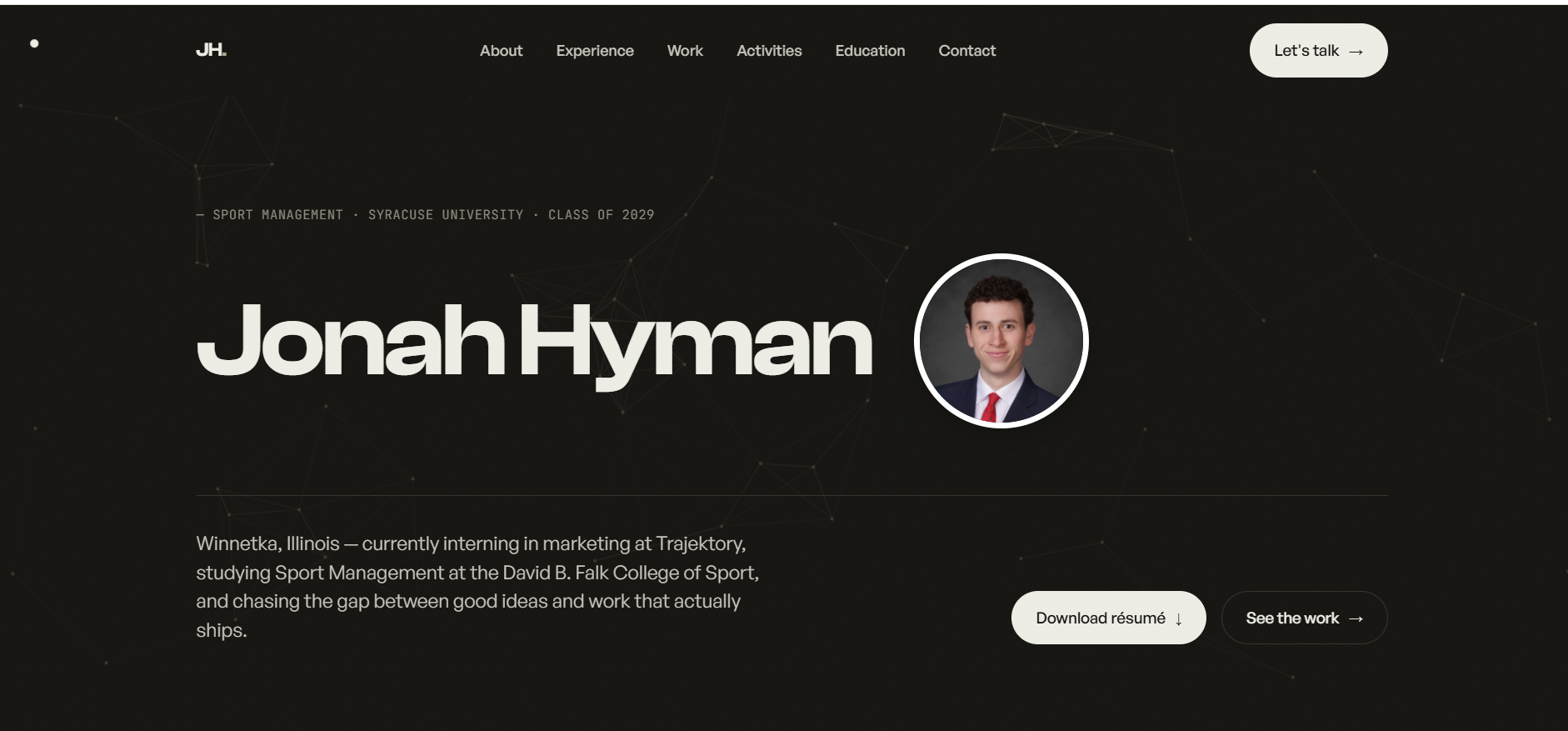jonahhyman.com — personal brand site hero
